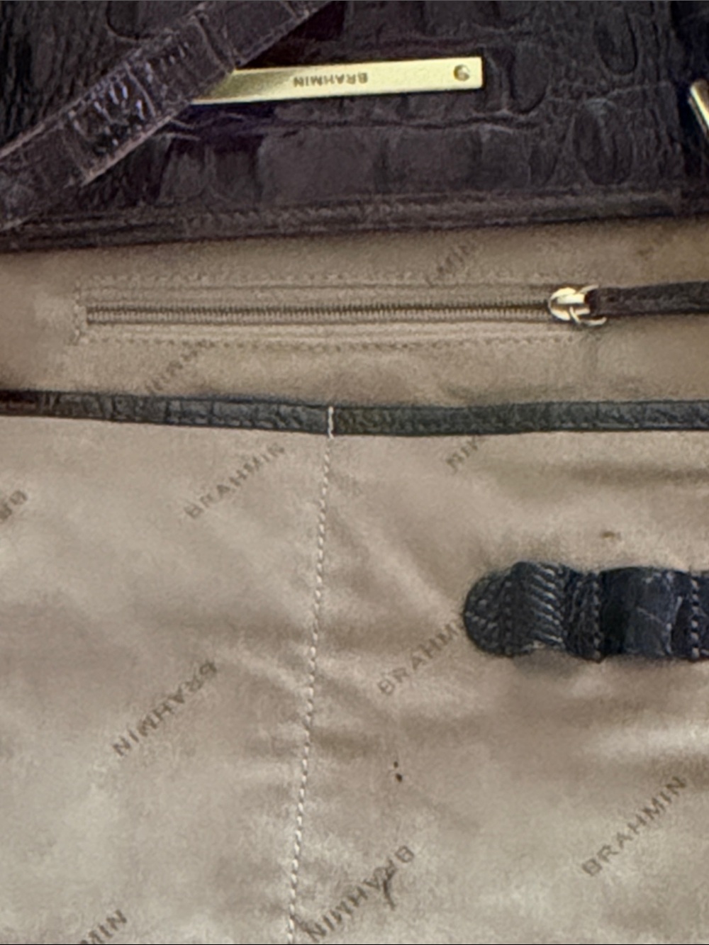 Brahmin Dark Brown and blackCroc-Embossed Leather Messenger Bag gold hardware - Picture 12 of 17